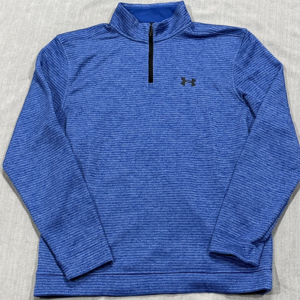 Under Armour Storm Golf 1/4 zip pullover mens large blue striped fleece outdoor